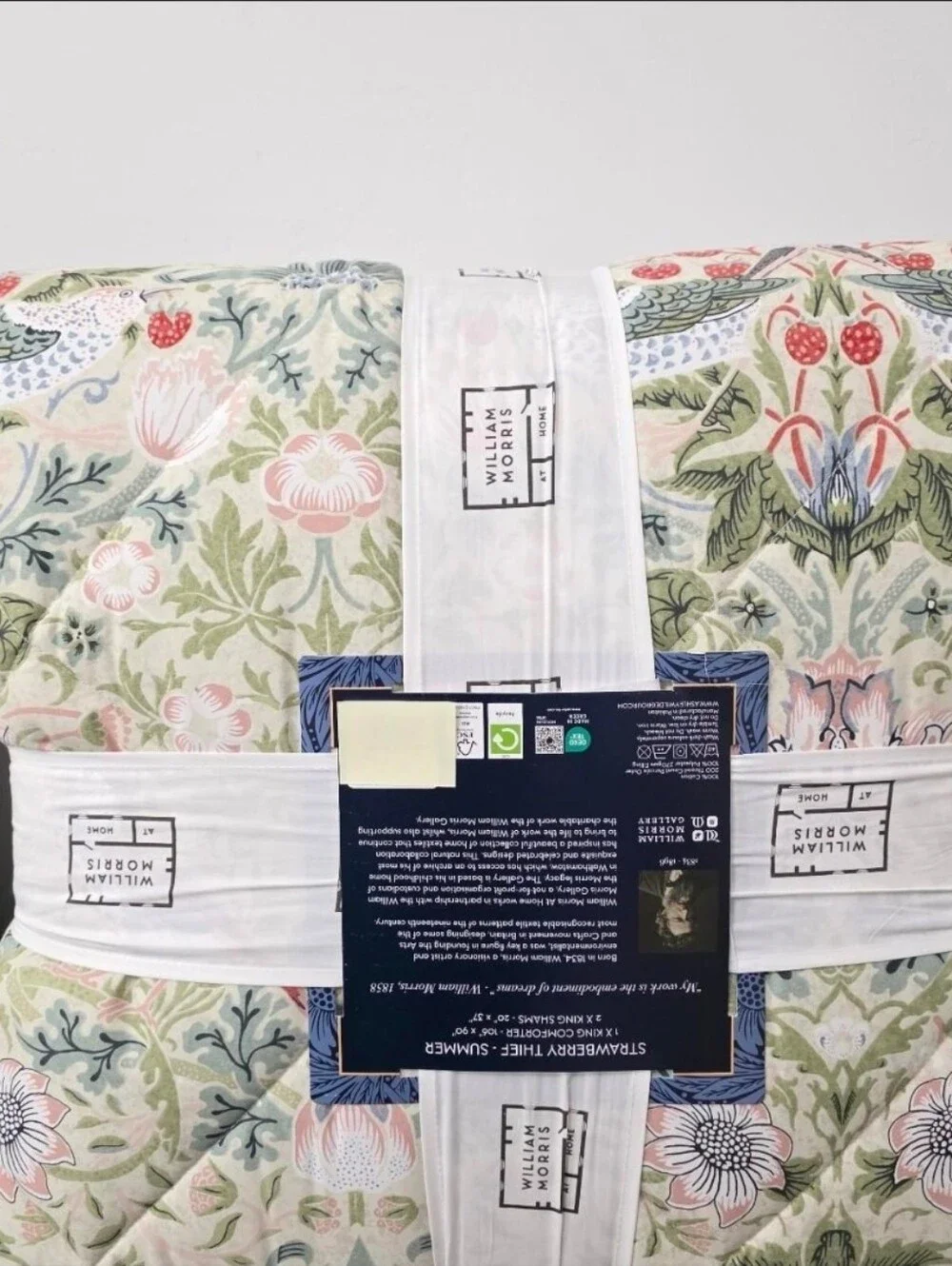 William Morris KING Strawberry Thief 3 Piece Comforter Set Designed in England